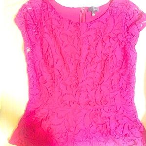 The Limited Floral Lace Short Sleeve Peplum Blouse | Size: Medium | Color: Red